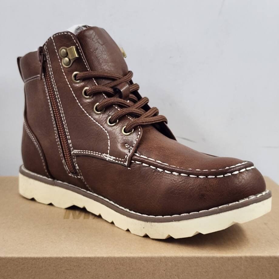 Steve Madden BDafti Ankle Boot Unisex-Child 3 Brown Side Zipped Lace Up Closure