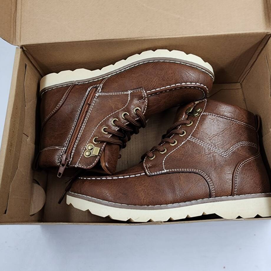 Steve Madden BDafti Ankle Boot Unisex-Child 3 Brown Side Zipped Lace Up Closure
