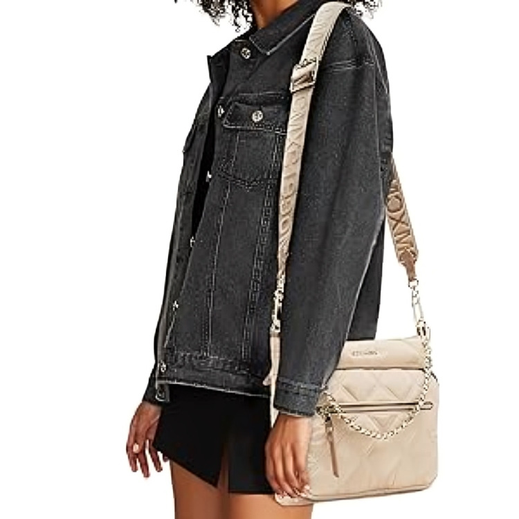 Steve Madden Forrest Quilted North South Crossbody Women's Ivory Zip Closure