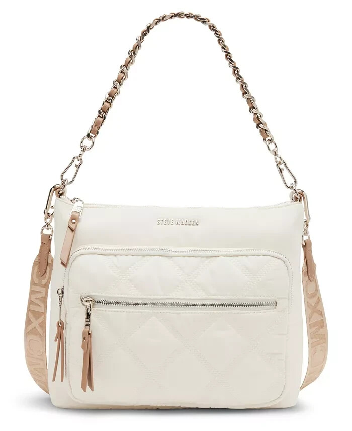 Steve Madden Forrest Quilted North South Crossbody Women's Ivory Zip Closure