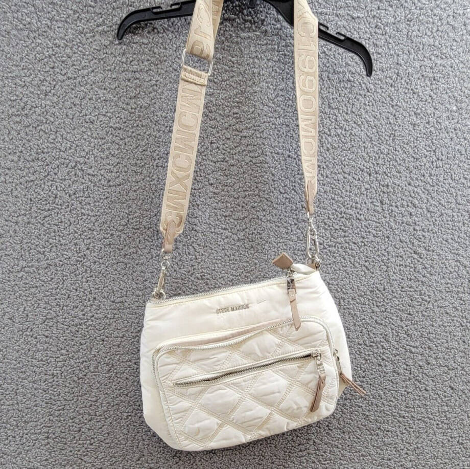 Steve Madden Forrest Quilted North South Crossbody Women's Ivory Zip Closure