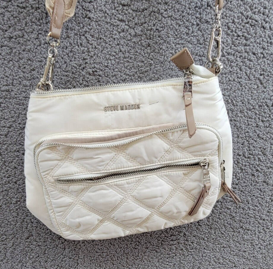 Steve Madden Forrest Quilted North South Crossbody Women's Ivory Zip Closure