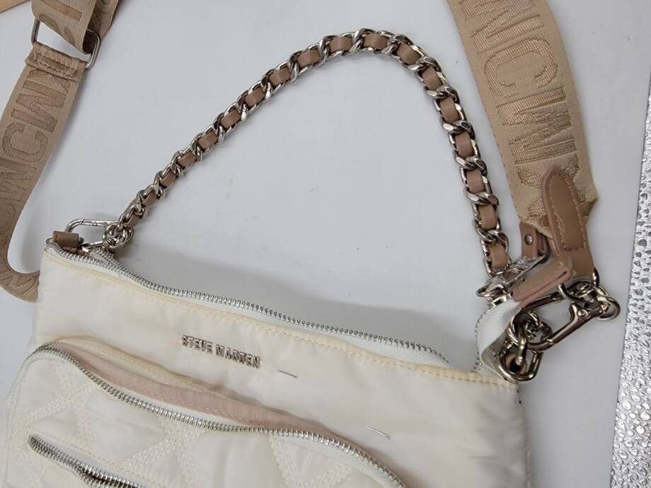 Steve Madden Forrest Quilted North South Crossbody Women's Ivory Zip Closure