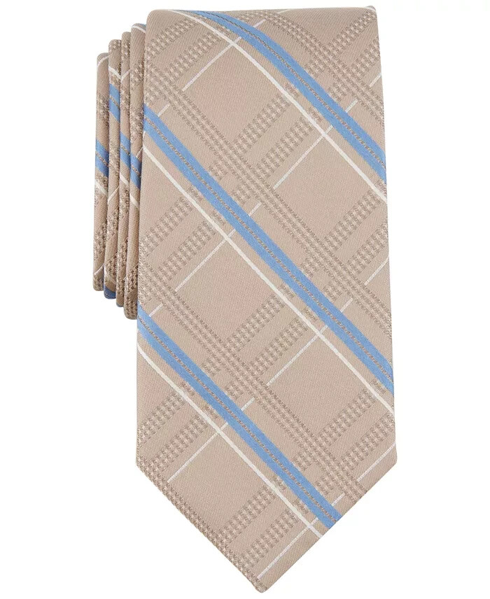 Michael Kors Silk Blend Salerno Plaid Tie Men's One Size Khaki Adjustable