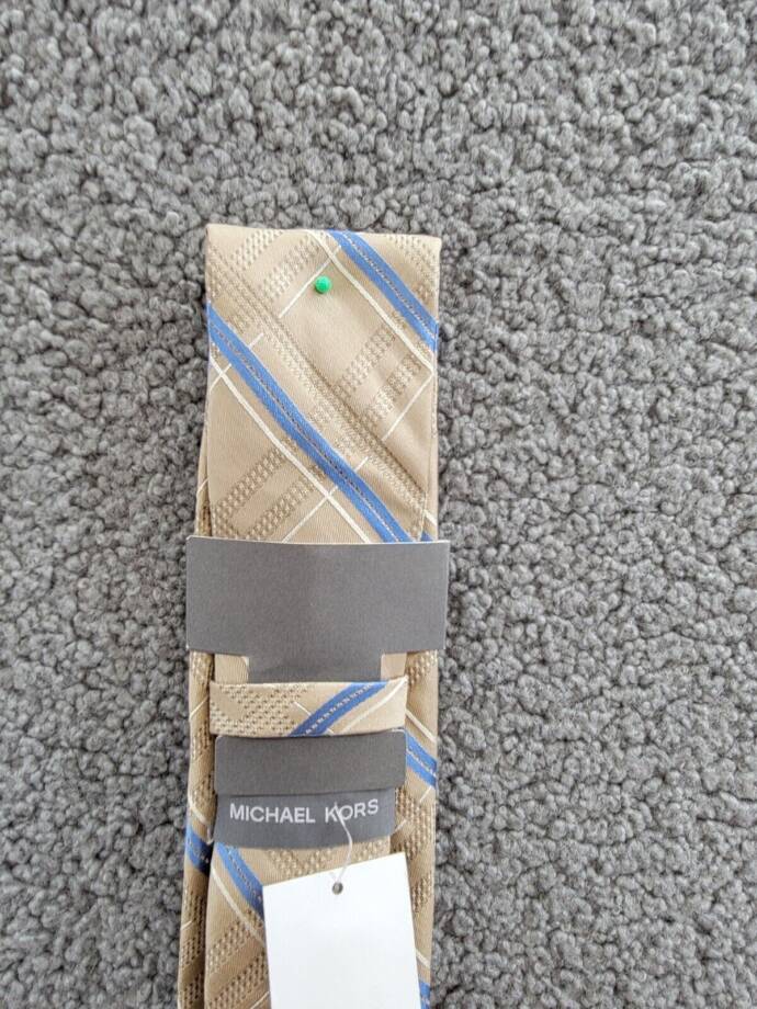 Michael Kors Silk Blend Salerno Plaid Tie Men's One Size Khaki Adjustable