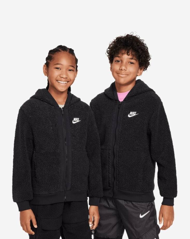 Nike Grade School NSW Club Fleece Full-Zip Hoodie Unisex L Black Front Pockets