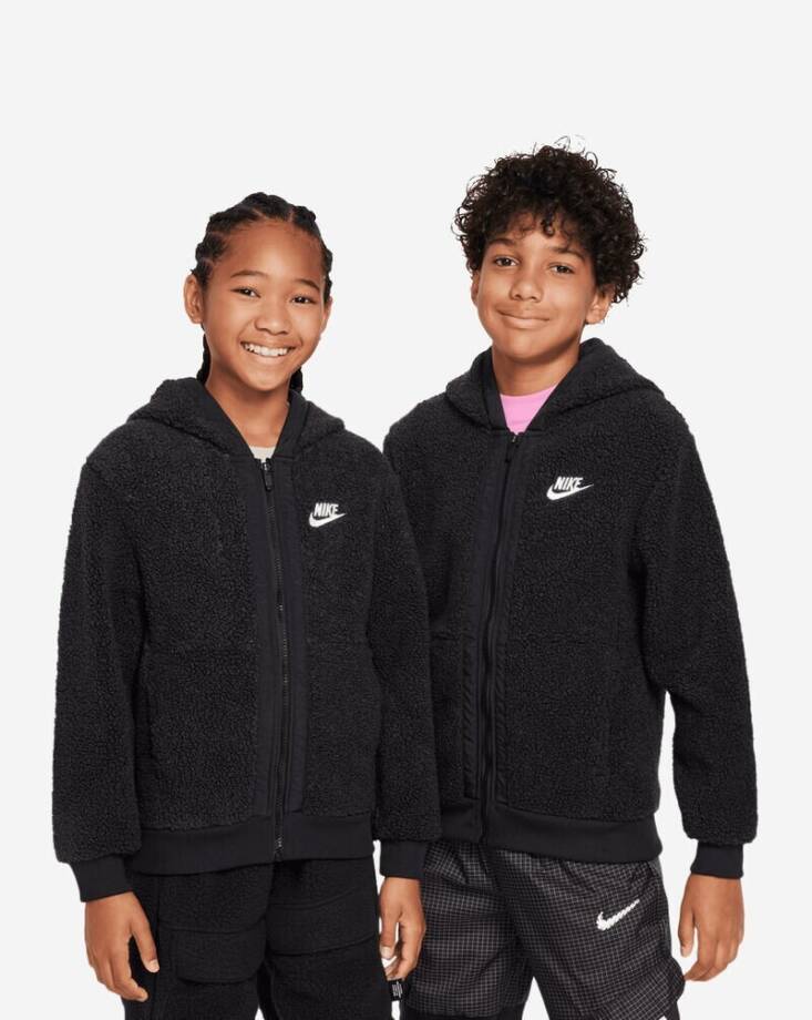 Nike Club Fleece Full-Zip Hoodie Unisex M Black Ribbed Cuffs & Hem Front Pockets