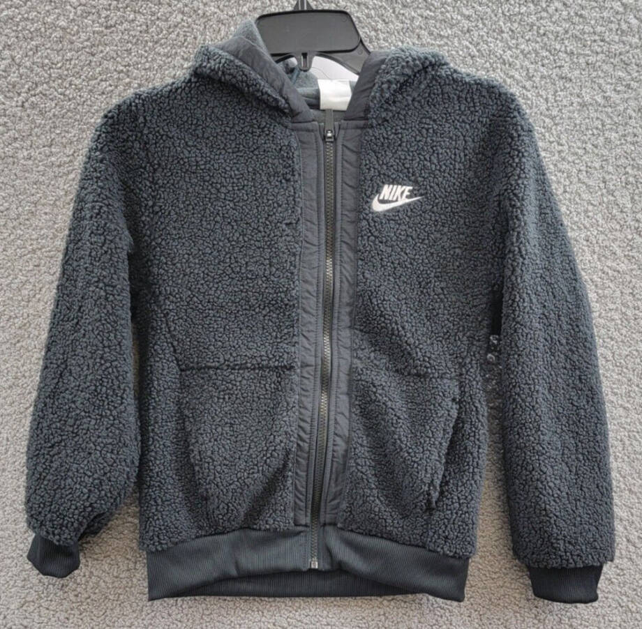 Nike Club Fleece Full-Zip Hoodie Unisex M Black Ribbed Cuffs & Hem Front Pockets