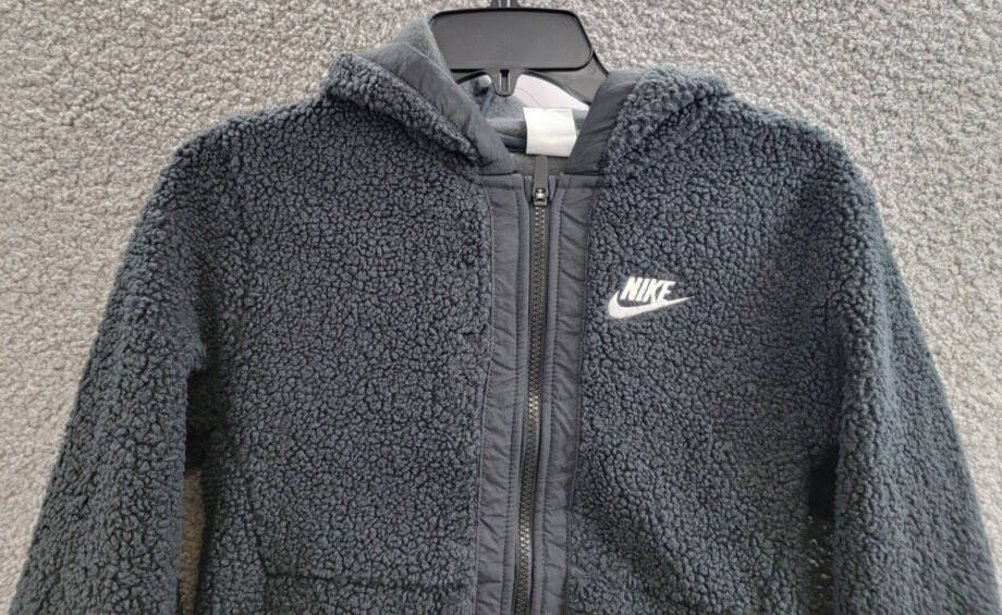 Nike Club Fleece Full-Zip Hoodie Unisex M Black Ribbed Cuffs & Hem Front Pockets