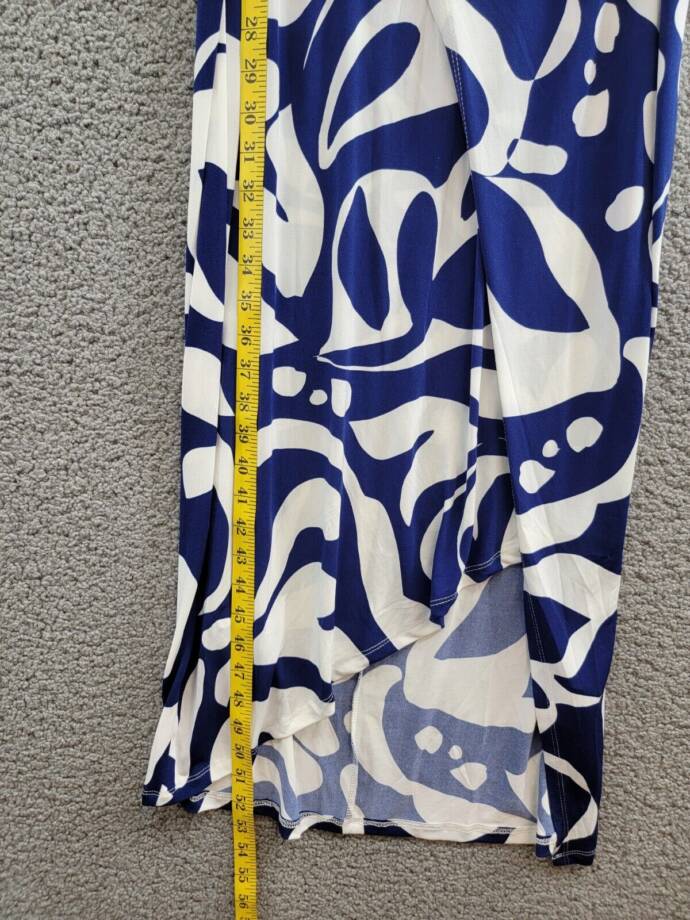 Donna Morgan Printed Wrap-Waist Asymmetric Dress Women's 2 Navy/Soft White