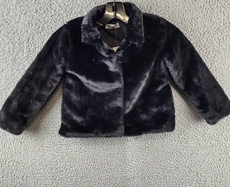 Epic Threads Faux Fur Jacket Toddler Girls 4T Deep Black Hidden Button Closure