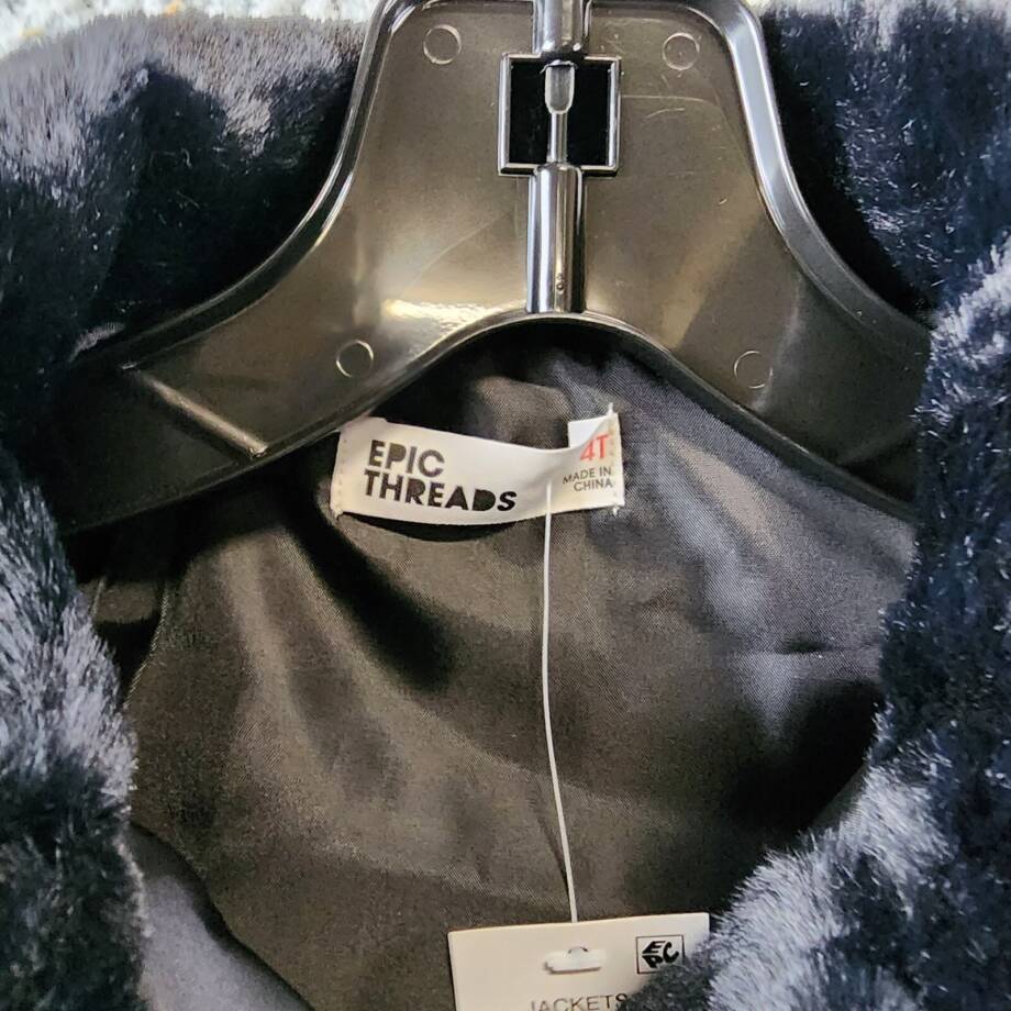 Epic Threads Faux Fur Jacket Toddler Girls 4T Deep Black Hidden Button Closure