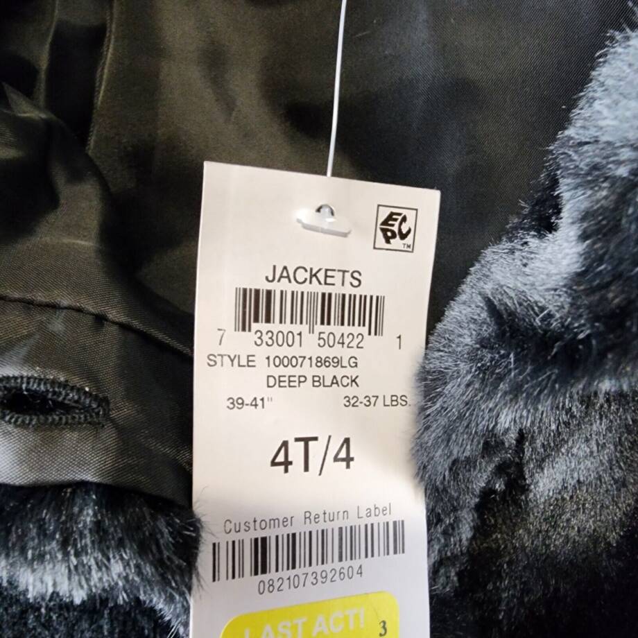 Epic Threads Faux Fur Jacket Toddler Girls 4T Deep Black Hidden Button Closure