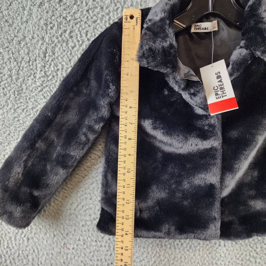 Epic Threads Faux Fur Jacket Toddler Girls 4T Deep Black Hidden Button Closure