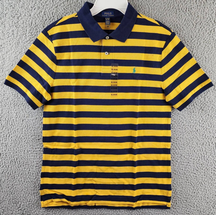 Polo Ralph Lauren Stripe Knit Polo Boy's XL (18-20) Yellow Short Sleeve Pullover