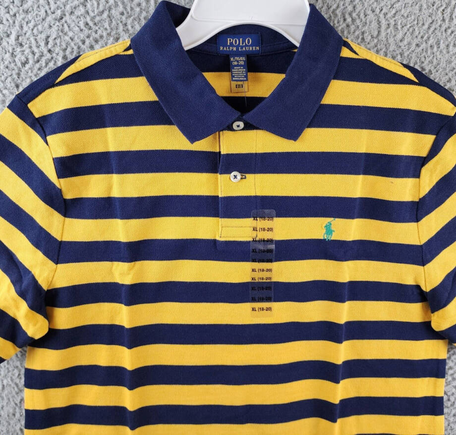 Polo Ralph Lauren Stripe Knit Polo Boy's XL (18-20) Yellow Short Sleeve Pullover