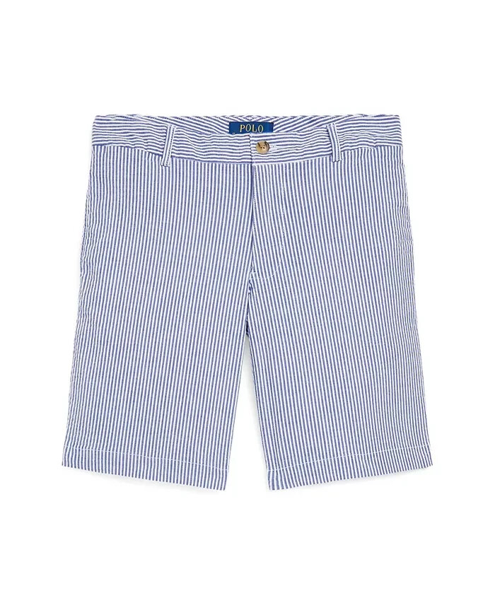 Polo Ralph Lauren Stretch Seersucker Shorts Big Boys 14 Blue/White Zip/Button