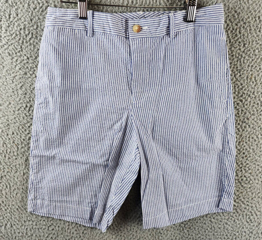 Polo Ralph Lauren Stretch Seersucker Shorts Big Boys 14 Blue/White Zip/Button
