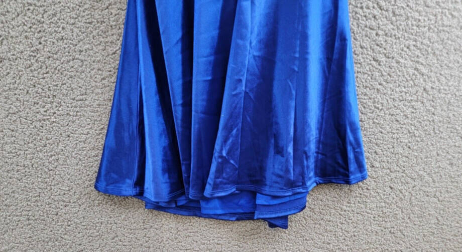 City Studio Satin Fit & Flare Dress Juniors' 5 Cobalt Blue V-Neck Zip Lace Back