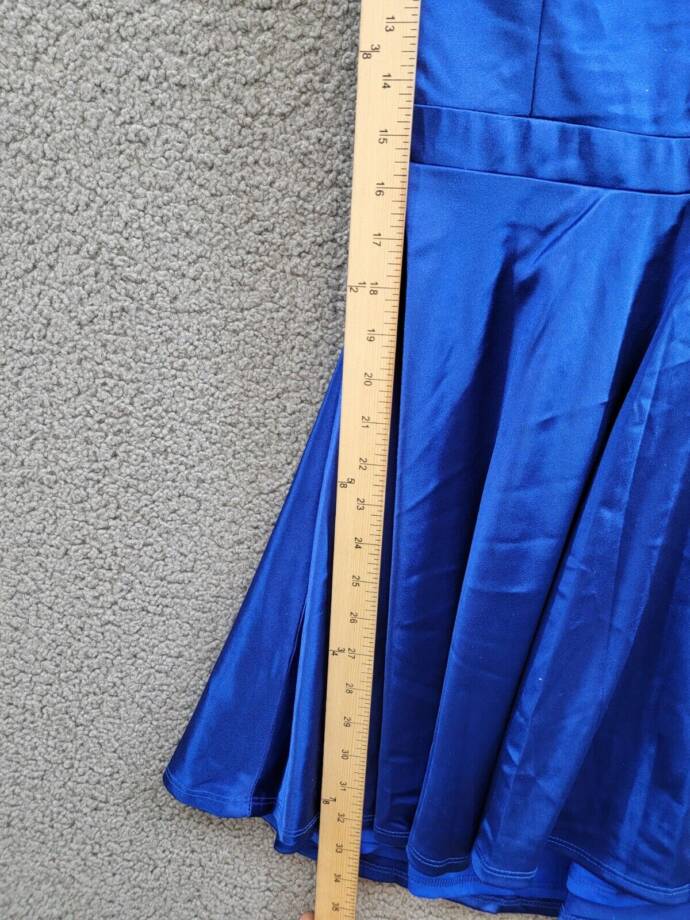City Studio Satin Fit & Flare Dress Juniors' 5 Cobalt Blue V-Neck Zip Lace Back