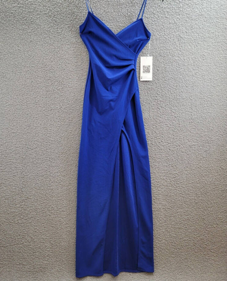 Emerald Sundae High-Slit Gown Juniors' XS Royal Blue V-Neck Pleated Pullover