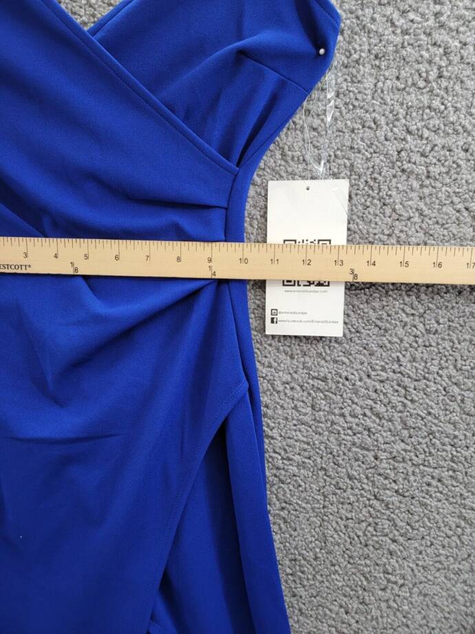 Emerald Sundae High-Slit Gown Juniors' XS Royal Blue V-Neck Pleated Pullover