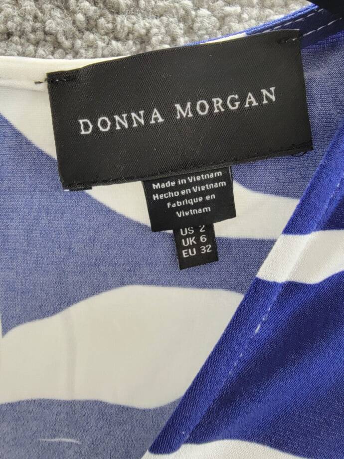 Donna Morgan Printed Wrap-Waist Asymmetric Dress Women's 2 Navy/Soft White
