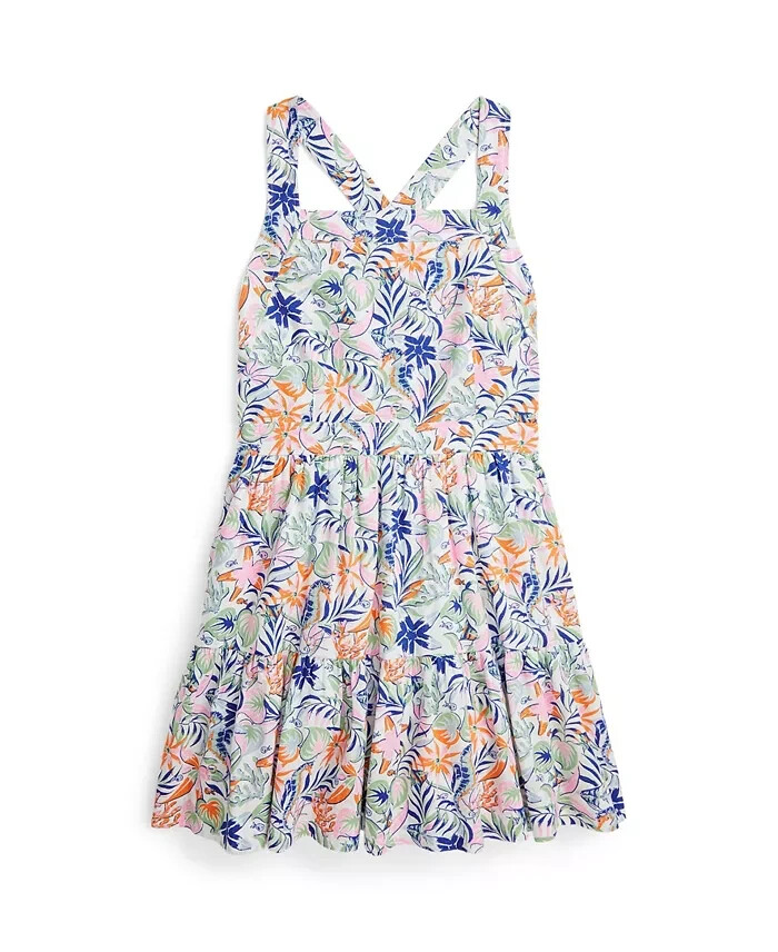 Polo Ralph Lauren Tropical-Print Linen Blend Dress Big Girls 16 Multi Pullover