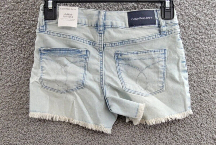 Calvin Klein Boyfriend Denim Cut-Off Shorts Big Girls 7 Light Blue Zip Fly~