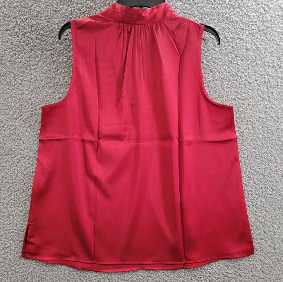 Kasper V-Neck Sleeveless Pleat-Shoulder Top Women's L Crimson Solid Pullover