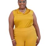 Kasper Plus Size V-Neck Sleeveless Pleat-Shoulder Top Women's 3X Gold Signature