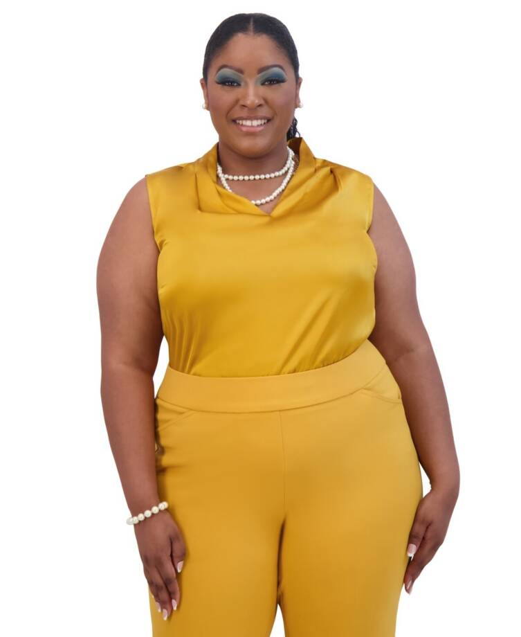 Kasper Plus Size V-Neck Sleeveless Pleat-Shoulder Top Women's 3X Gold Signature