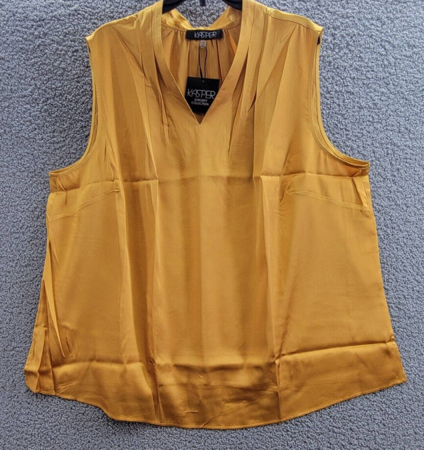 Kasper Plus Size V-Neck Sleeveless Pleat-Shoulder Top Women's 3X Gold Signature