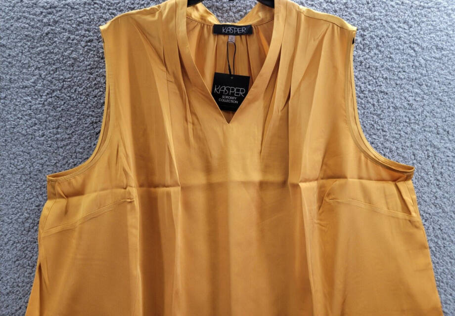 Kasper Plus Size V-Neck Sleeveless Pleat-Shoulder Top Women's 3X Gold Signature