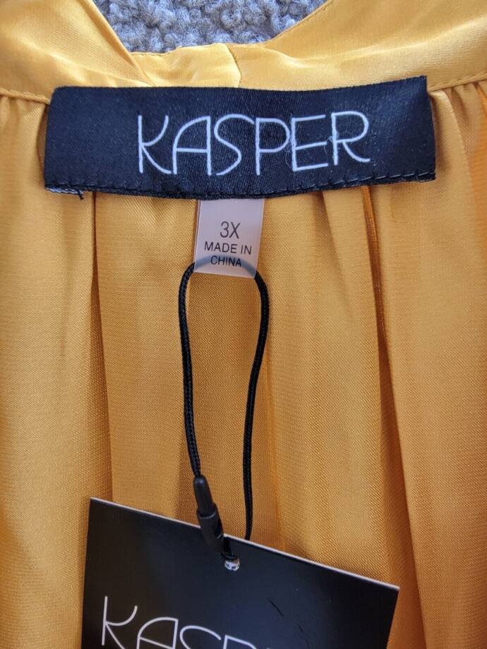Kasper Plus Size V-Neck Sleeveless Pleat-Shoulder Top Women's 3X Gold Signature