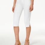Lee Platinum Skimmer Belted Capri Jeans Women's White Denim Button Zip 12