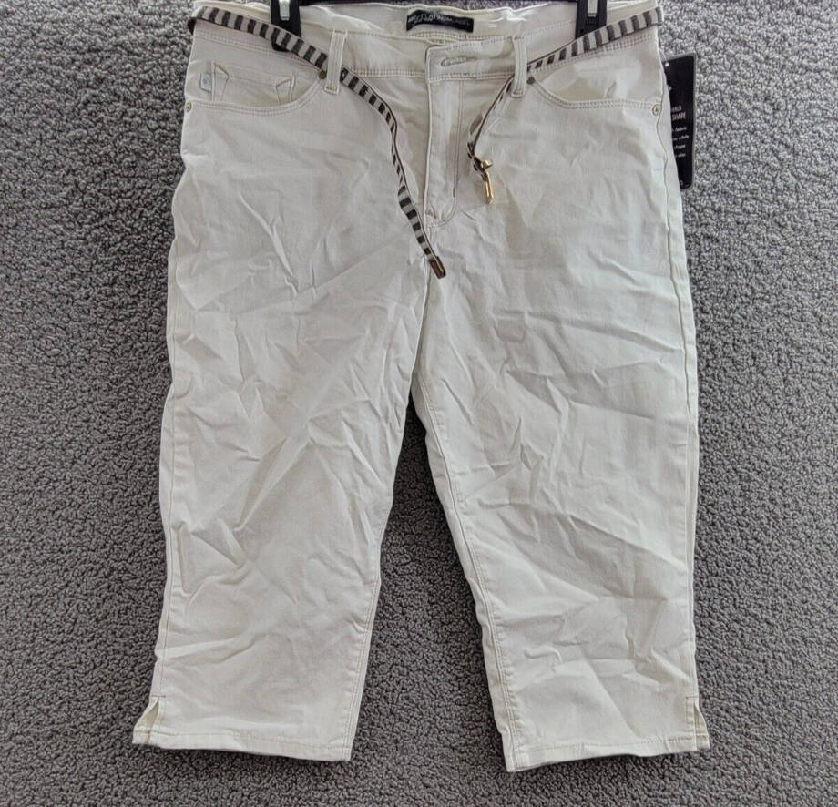 Lee Platinum Skimmer Belted Capri Jeans Women's White Denim Button Zip 12