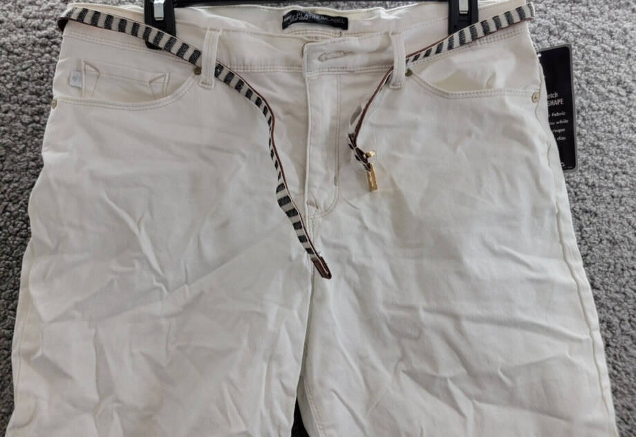 Lee Platinum Skimmer Belted Capri Jeans Women's White Denim Button Zip 12