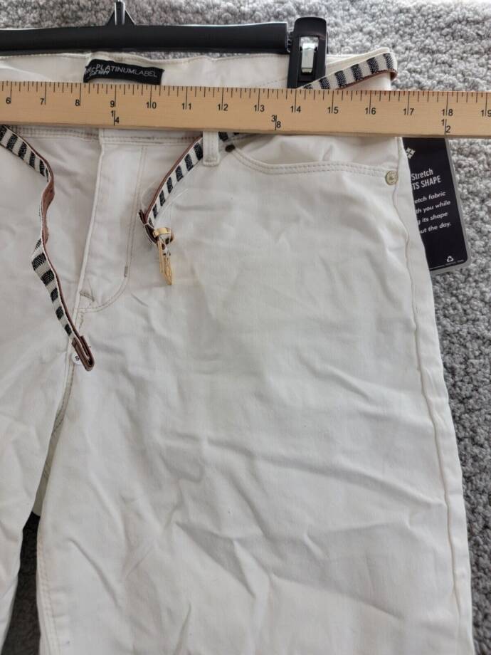 Lee Platinum Skimmer Belted Capri Jeans Women's White Denim Button Zip 12