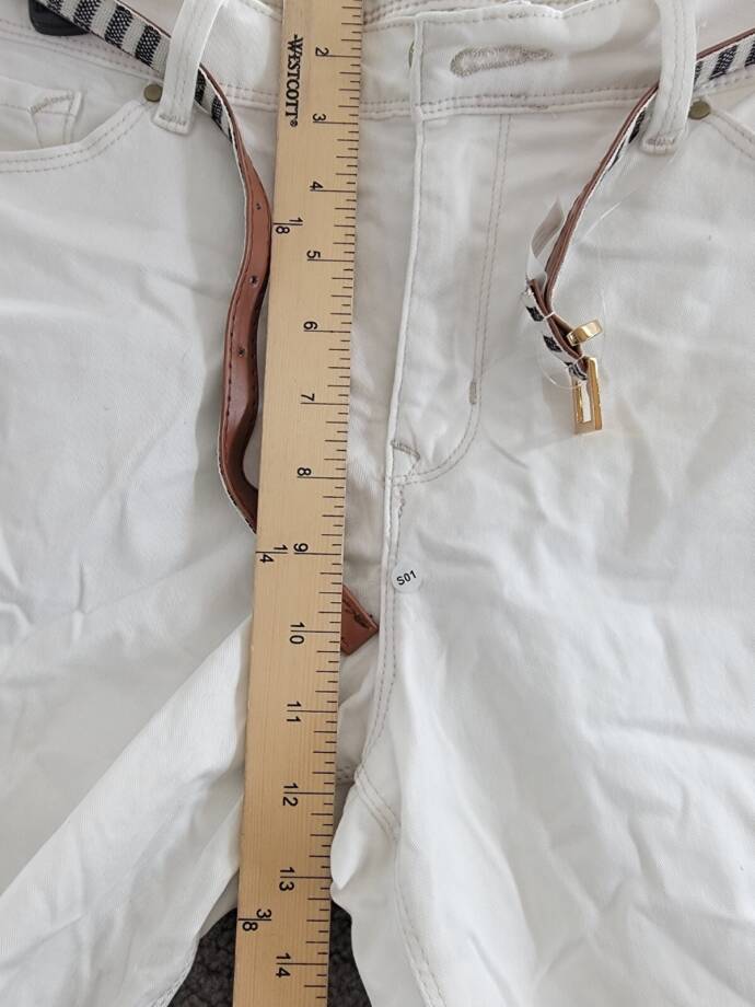 Lee Platinum Skimmer Belted Capri Jeans Women's White Denim Button Zip 12