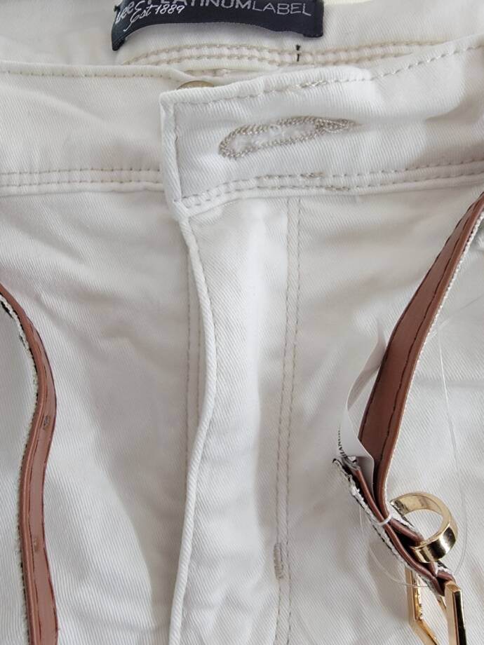 Lee Platinum Skimmer Belted Capri Jeans Women's White Denim Button Zip 12