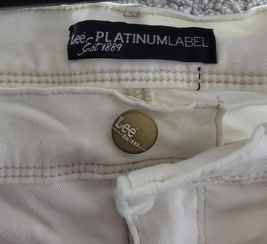 Lee Platinum Skimmer Belted Capri Jeans Women's White Denim Button Zip 12
