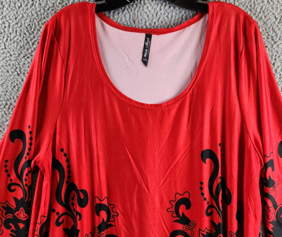 White Mark Plus Size Yanette Tunic Top Women's 2XL Red/Black Printed 3/4 Sleeve