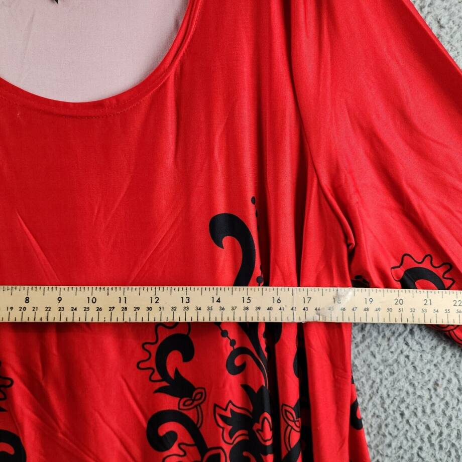 White Mark Plus Size Yanette Tunic Top Women's 2XL Red/Black Printed 3/4 Sleeve