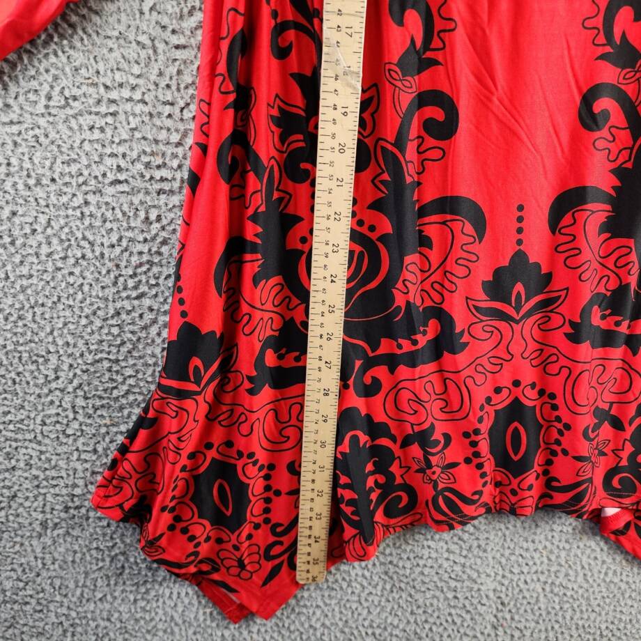 White Mark Plus Size Yanette Tunic Top Women's 2XL Red/Black Printed 3/4 Sleeve