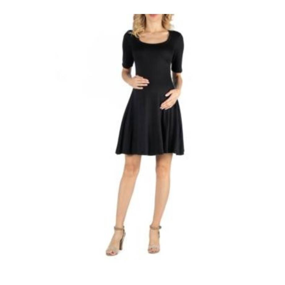 24seven Comfort Apparel Elbow Sleeve Maternity Dress Women's M Black Scoop Neck