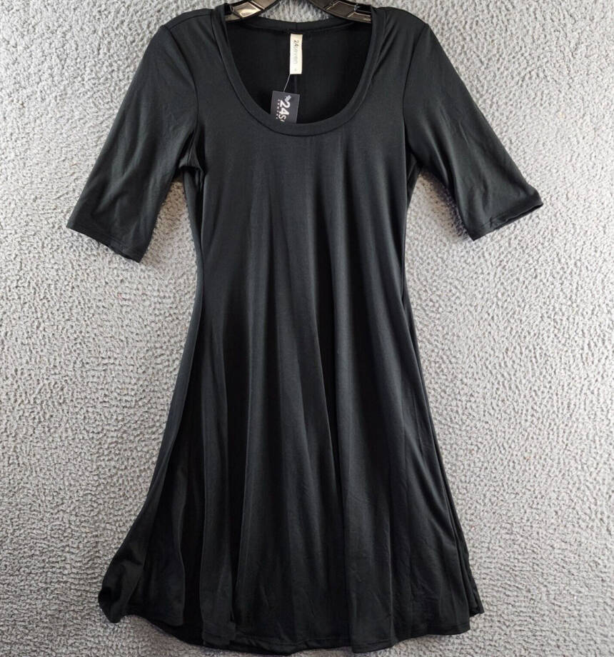 24seven Comfort Apparel Elbow Sleeve Maternity Dress Women's M Black Scoop Neck