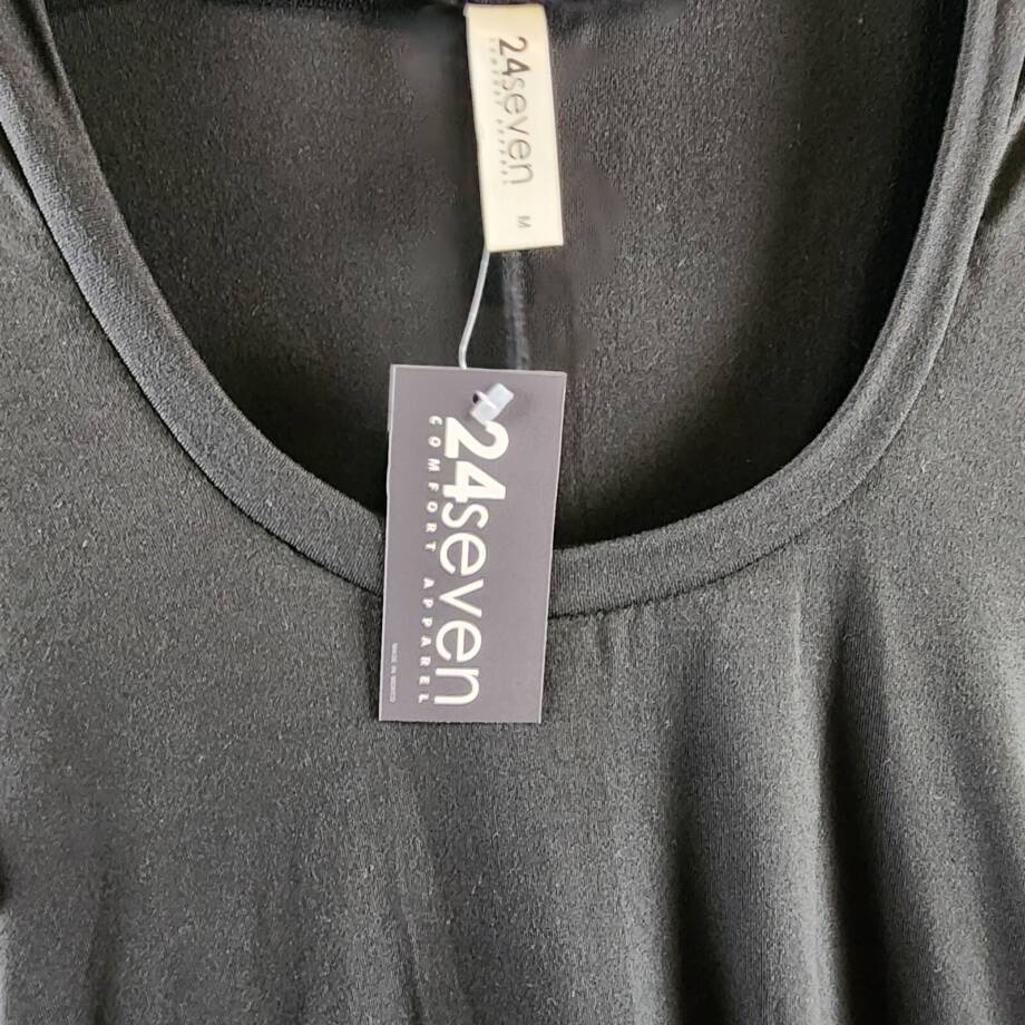 24seven Comfort Apparel Elbow Sleeve Maternity Dress Women's M Black Scoop Neck