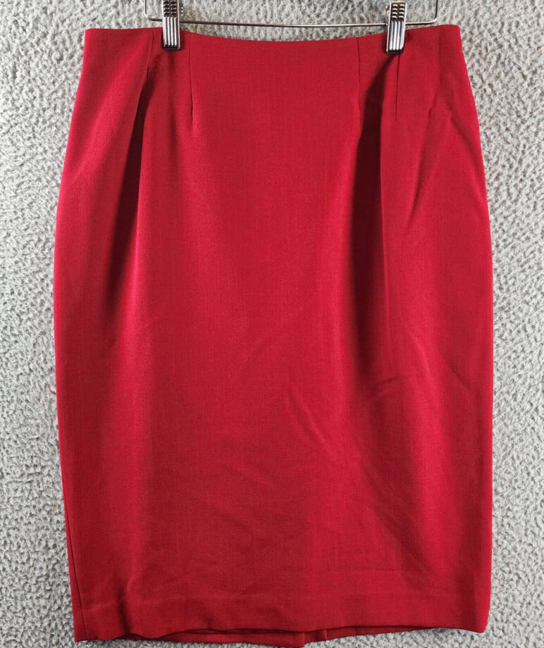 Kasper Crepe Pencil Midi Skirt Women's 10 Fire Red Concealed Back Zip Closure