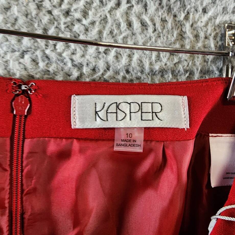 Kasper Crepe Pencil Midi Skirt Women's 10 Fire Red Concealed Back Zip Closure